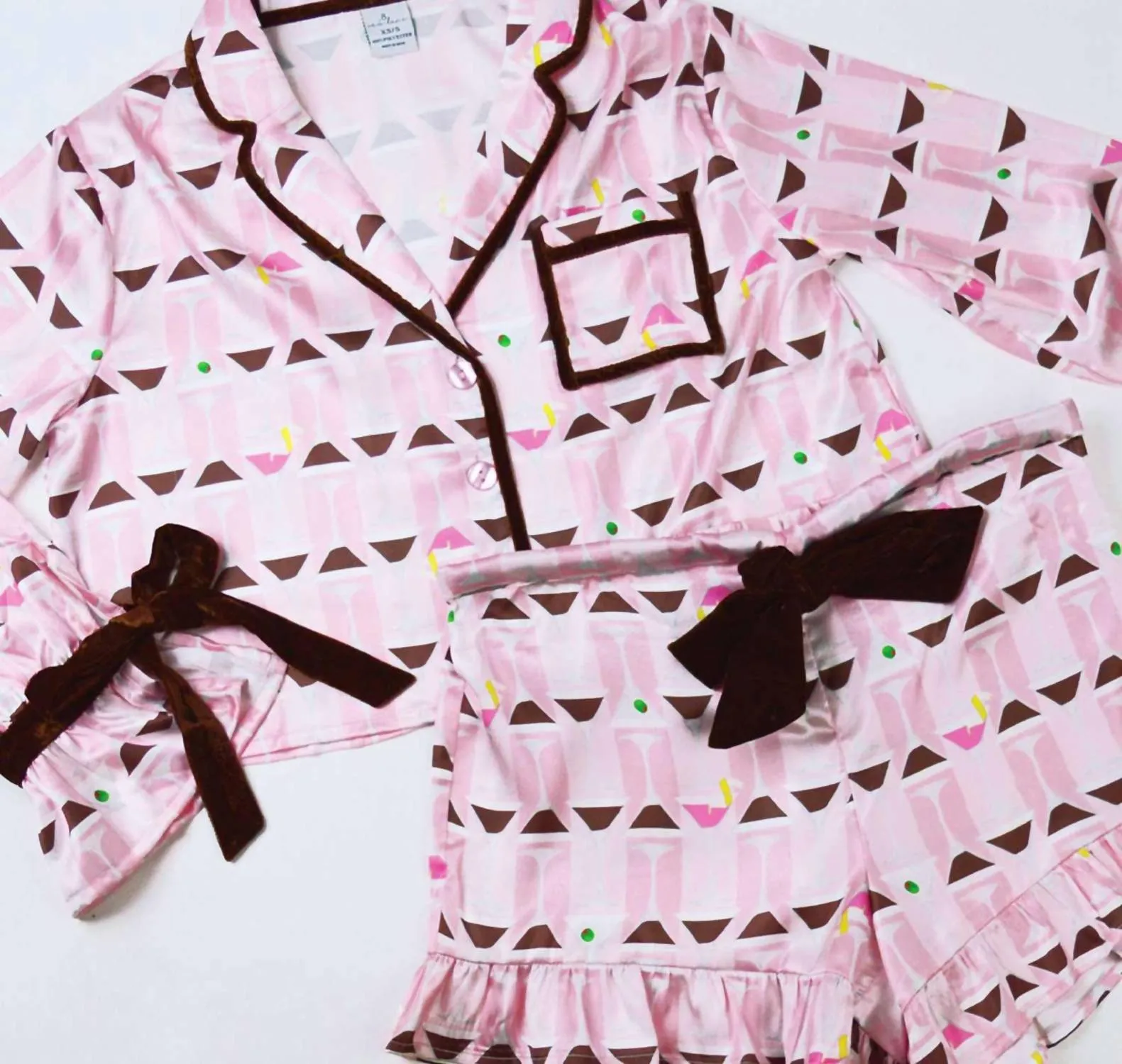 8 Oak Lane - Martini Satin Ruffle Short Pj Set