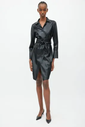 Black Faux Leather Wrap Dress