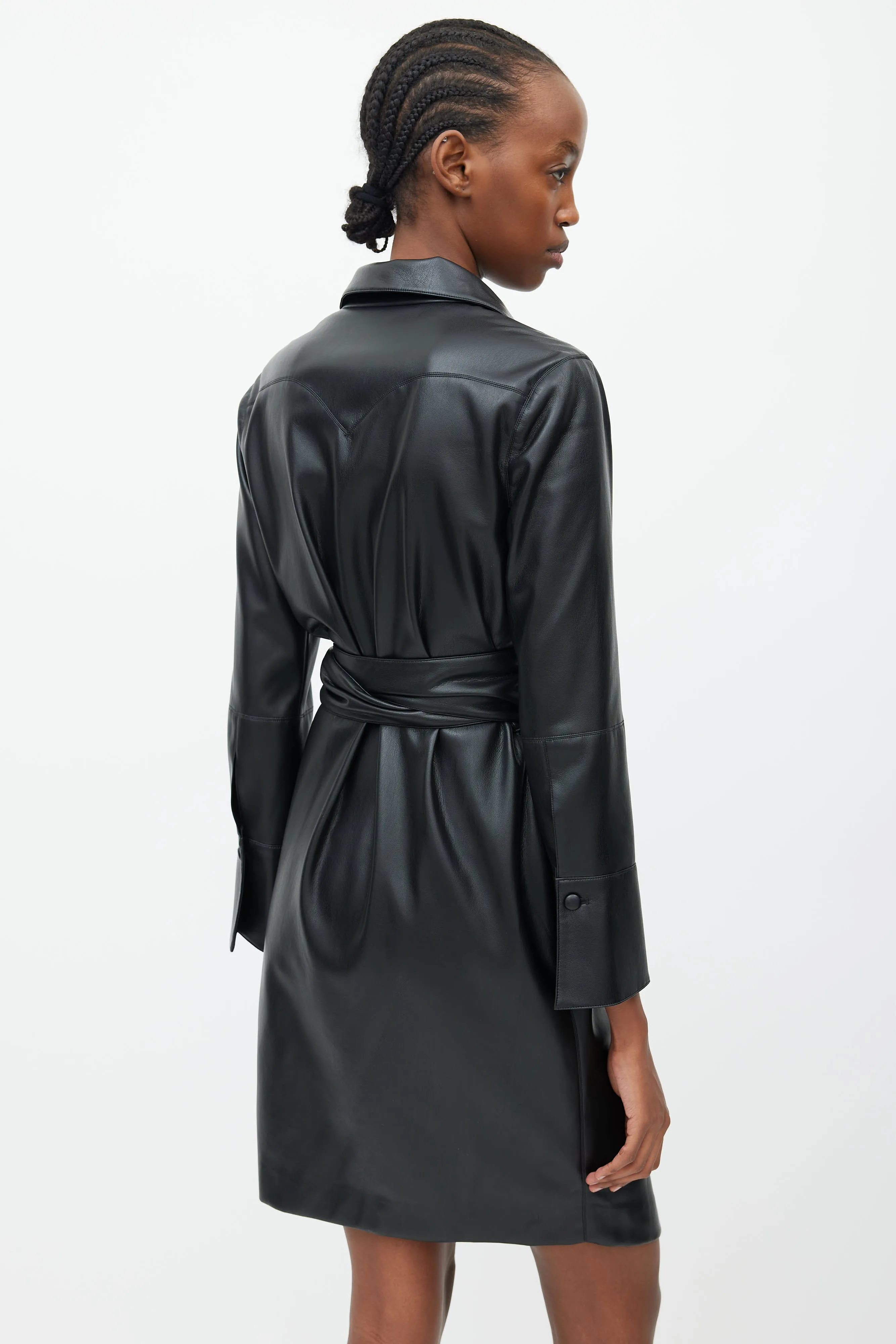 Black Faux Leather Wrap Dress