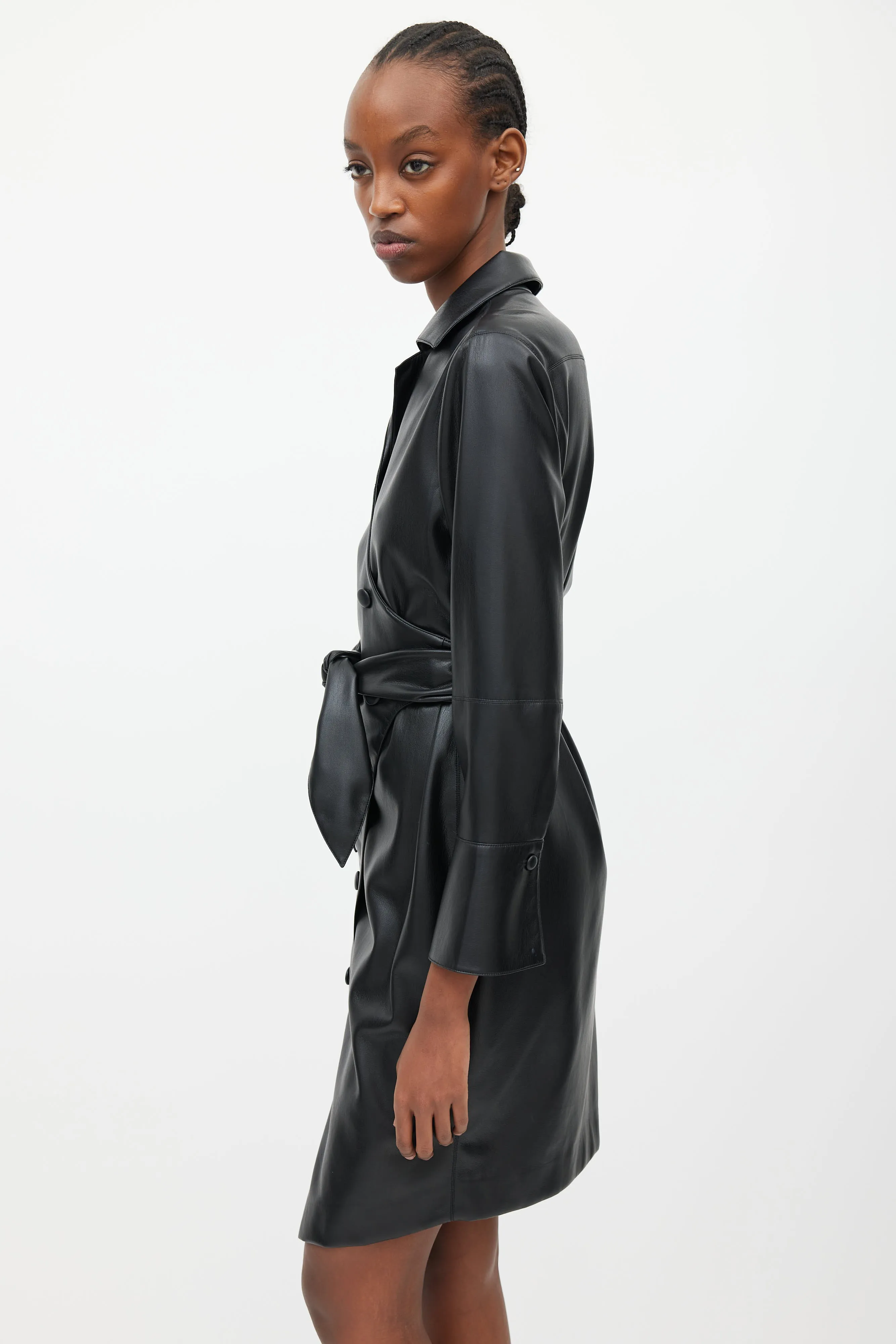 Black Faux Leather Wrap Dress