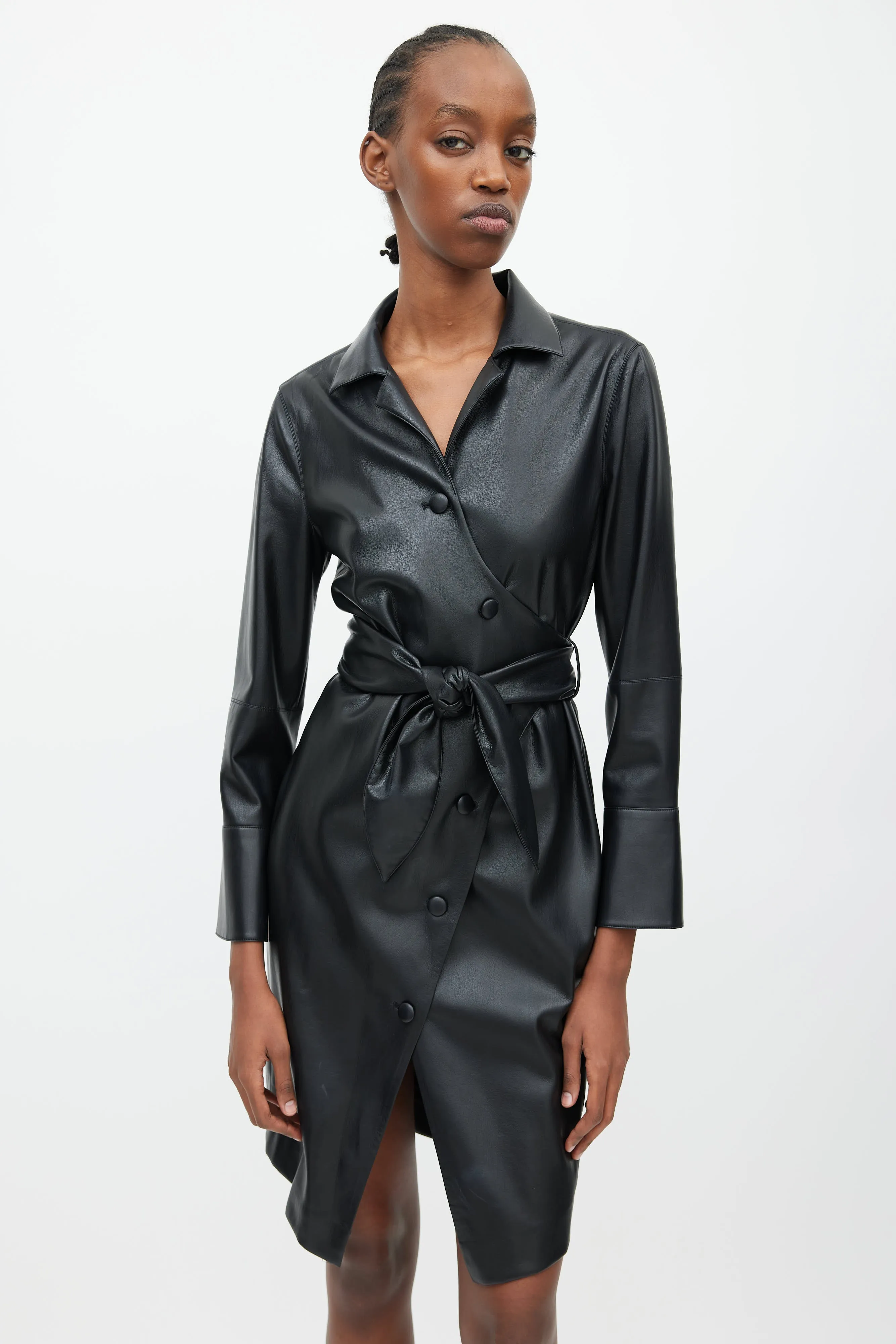 Black Faux Leather Wrap Dress