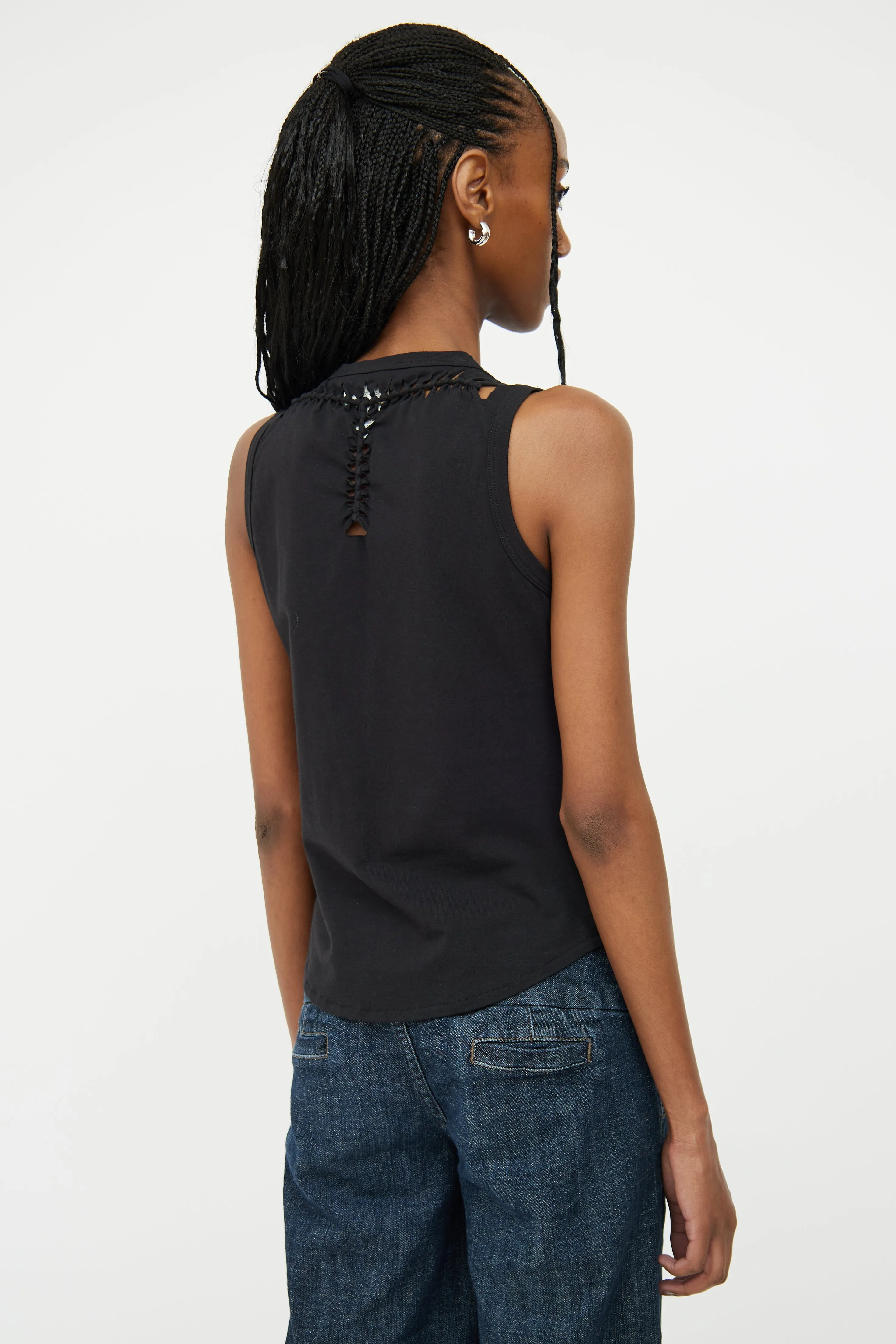 Black Leather & Cotton Cut Out Top