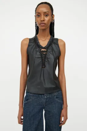 Black Leather & Cotton Cut Out Top