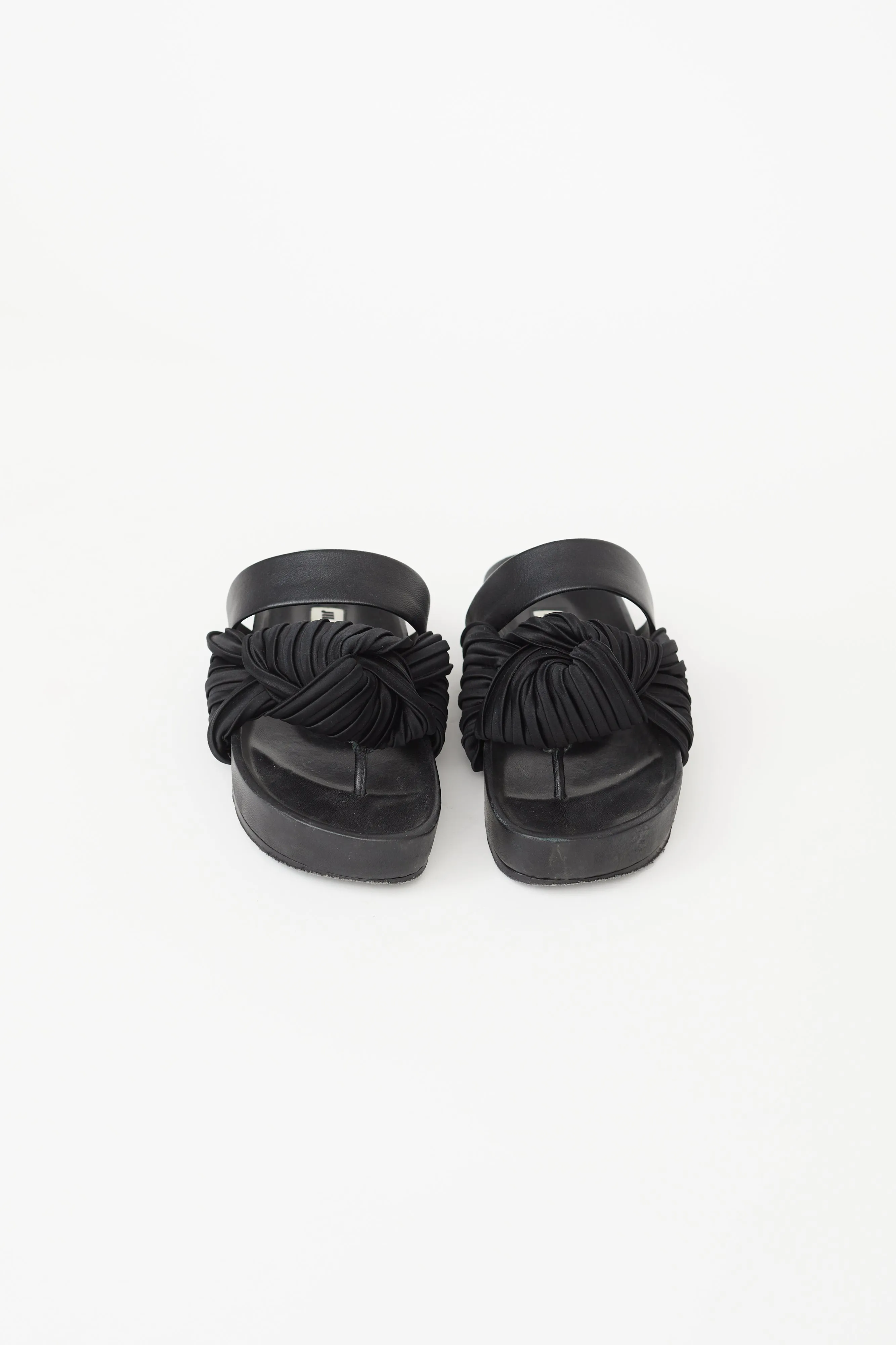 Black Leather Knotted Strap Sandal