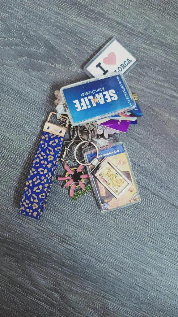 Blue and Gold Leopard Print Wristlet Keychain