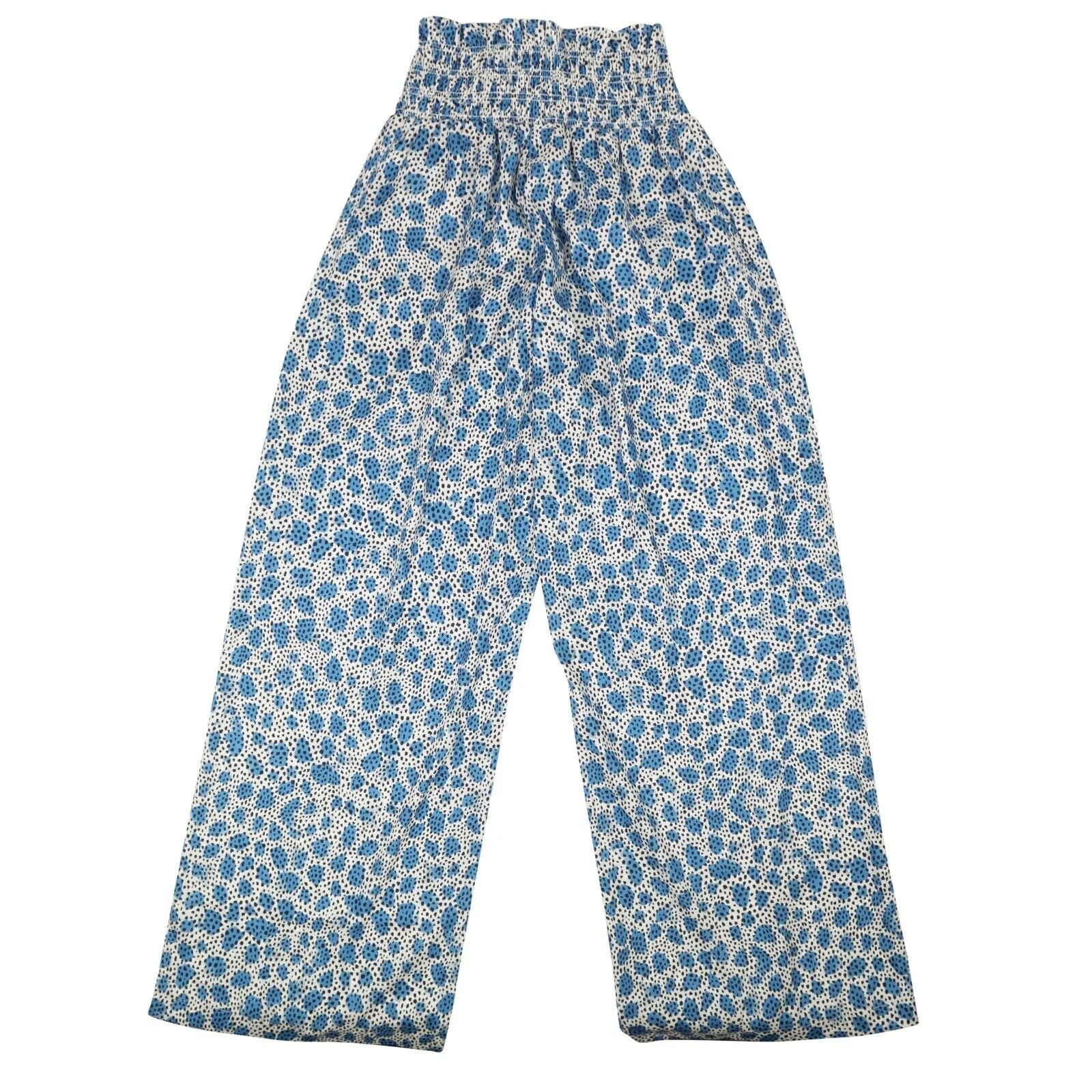 Blue Polyester Leopard Print Pull On Pants