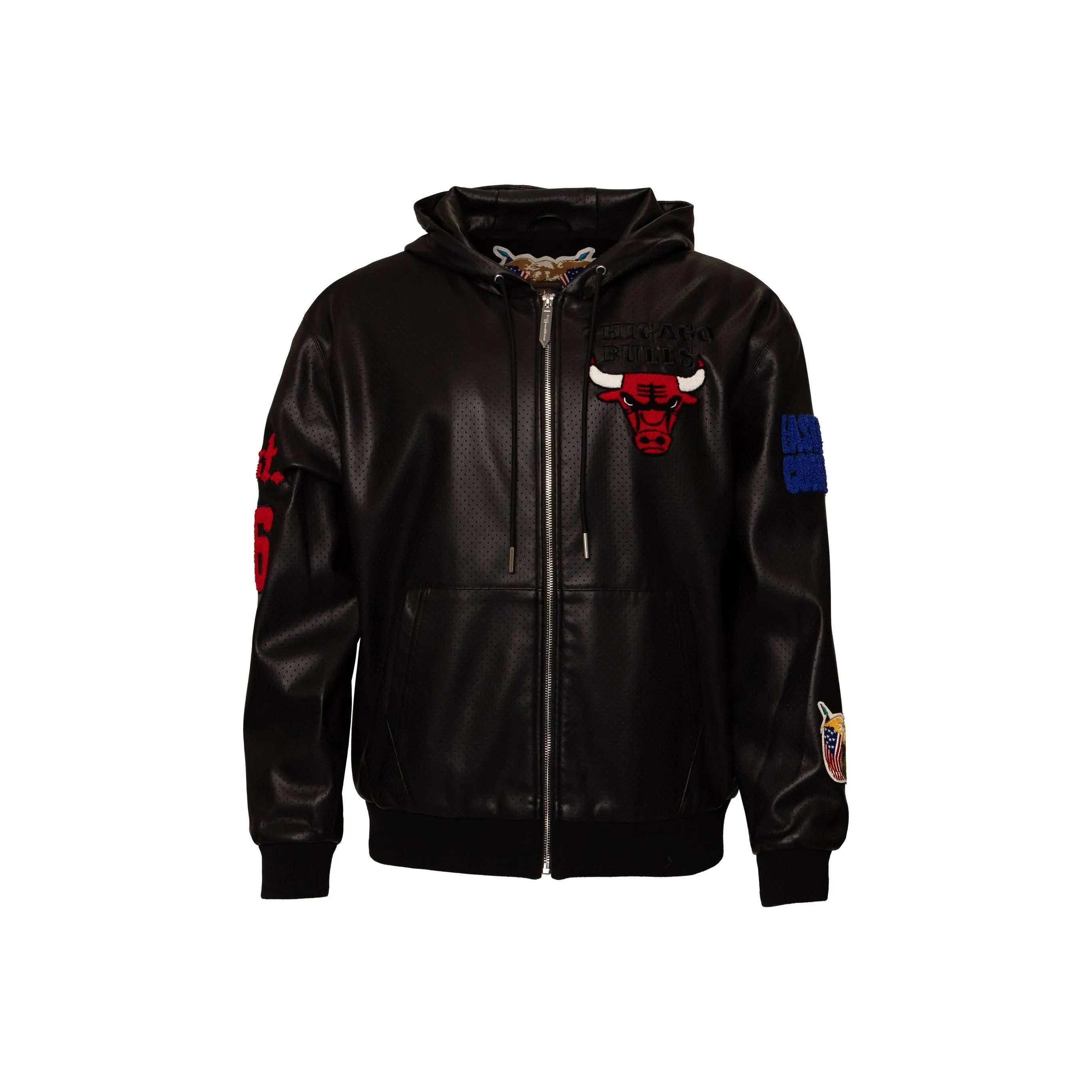 CHICAGO BULLS 1966 LIGHTWEIGHT VEGAN ZIP-UP HOODED JACKET Black