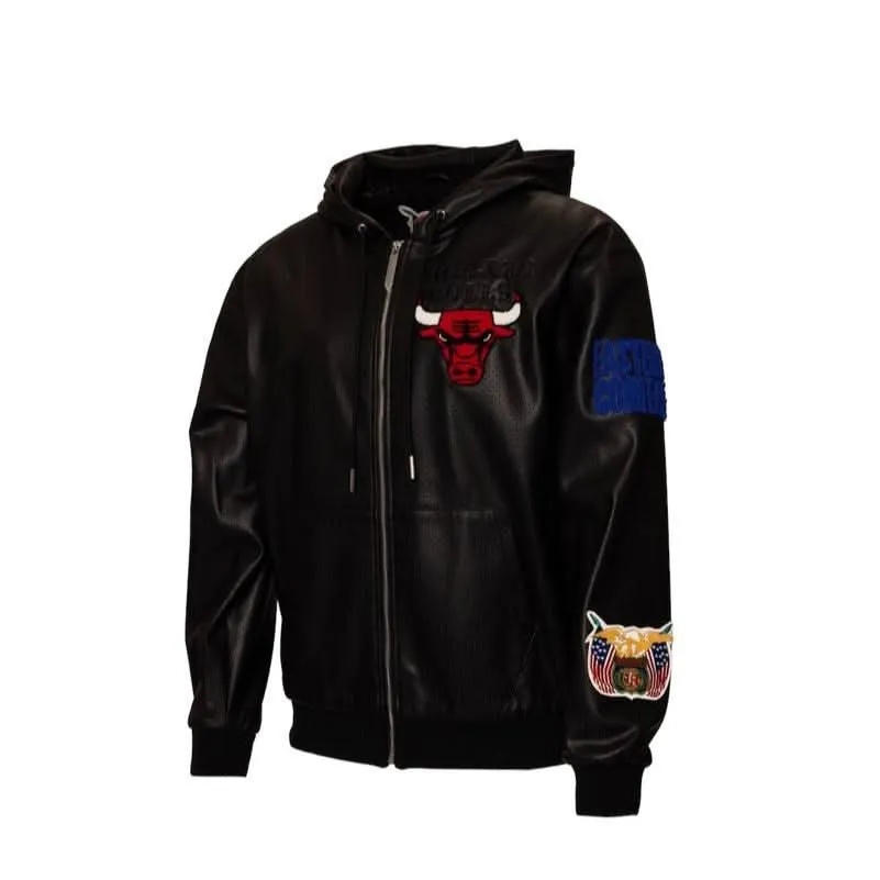 CHICAGO BULLS 1966 LIGHTWEIGHT VEGAN ZIP-UP HOODED JACKET Black