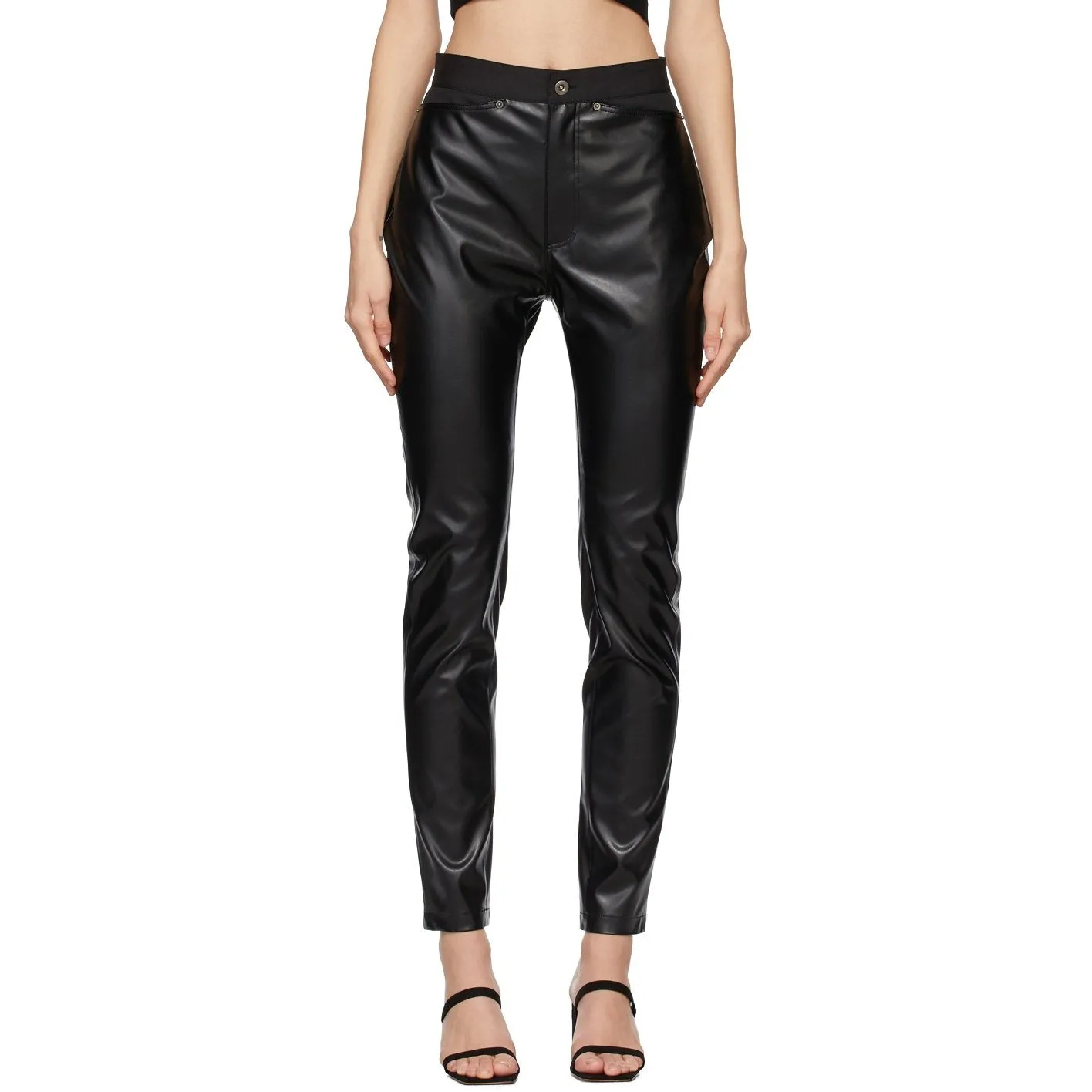 DRAE Black Faux-Leather Legging Trousers