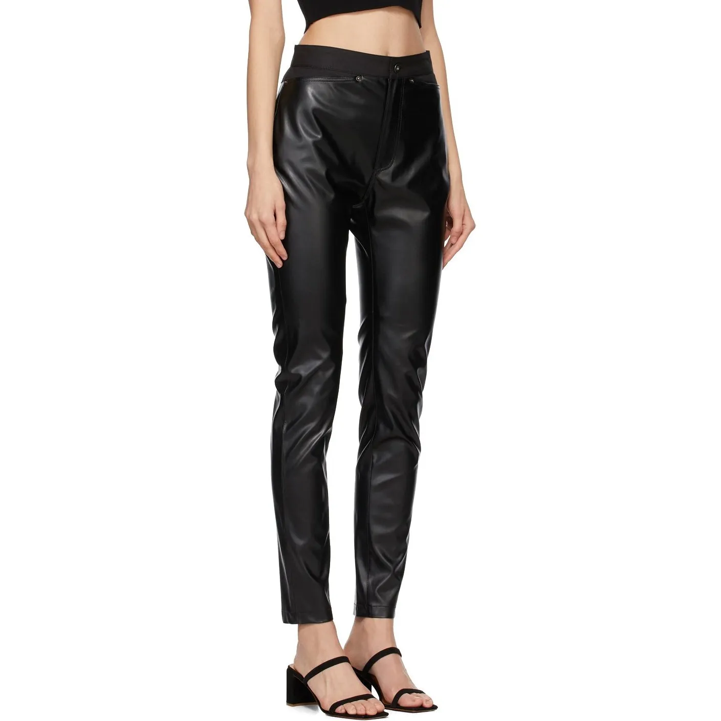 DRAE Black Faux-Leather Legging Trousers