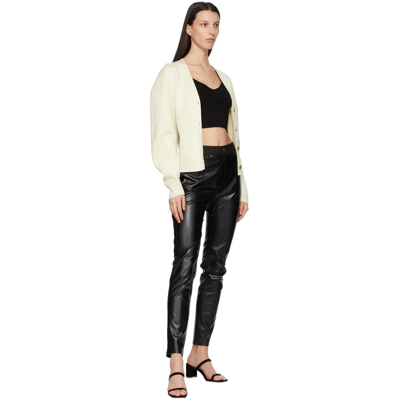 DRAE Black Faux-Leather Legging Trousers