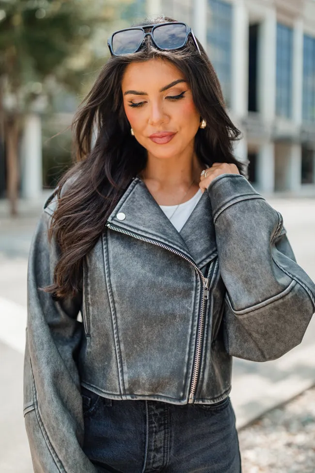 Get Your Fix Oversized Washed Faux Leather Moto Jacket