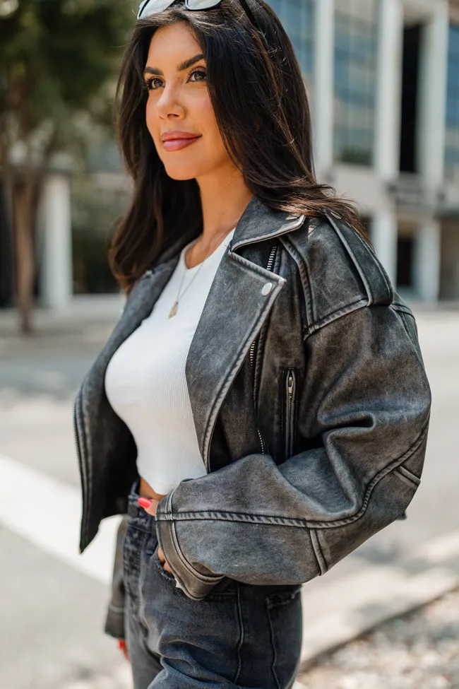 Get Your Fix Oversized Washed Faux Leather Moto Jacket