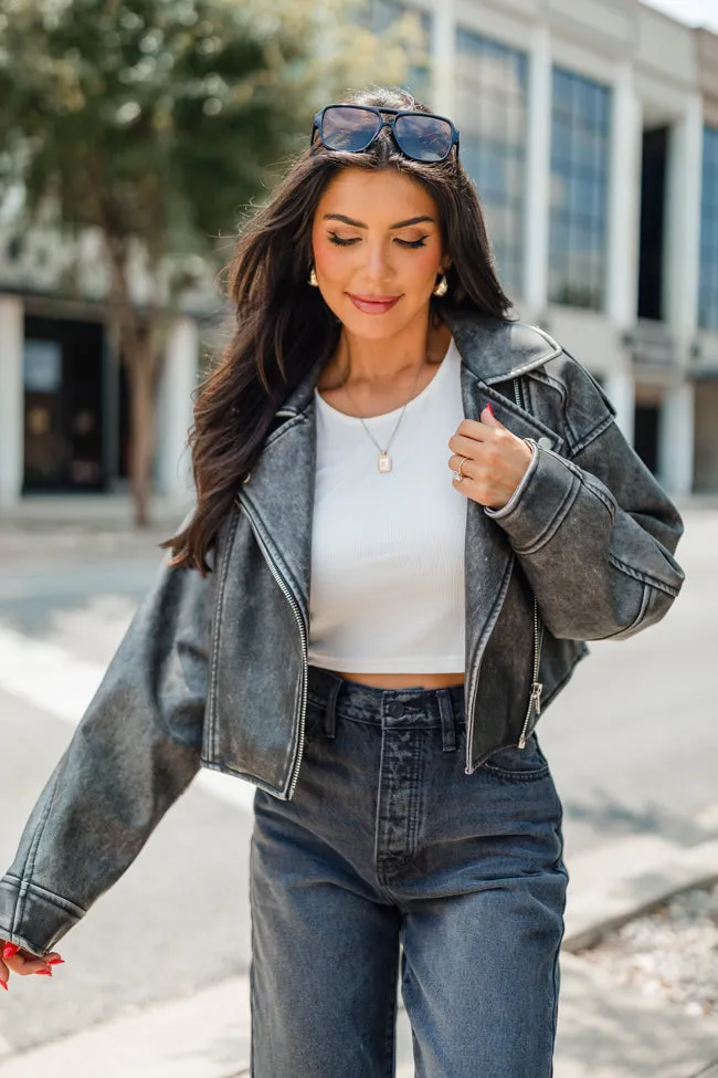 Get Your Fix Oversized Washed Faux Leather Moto Jacket