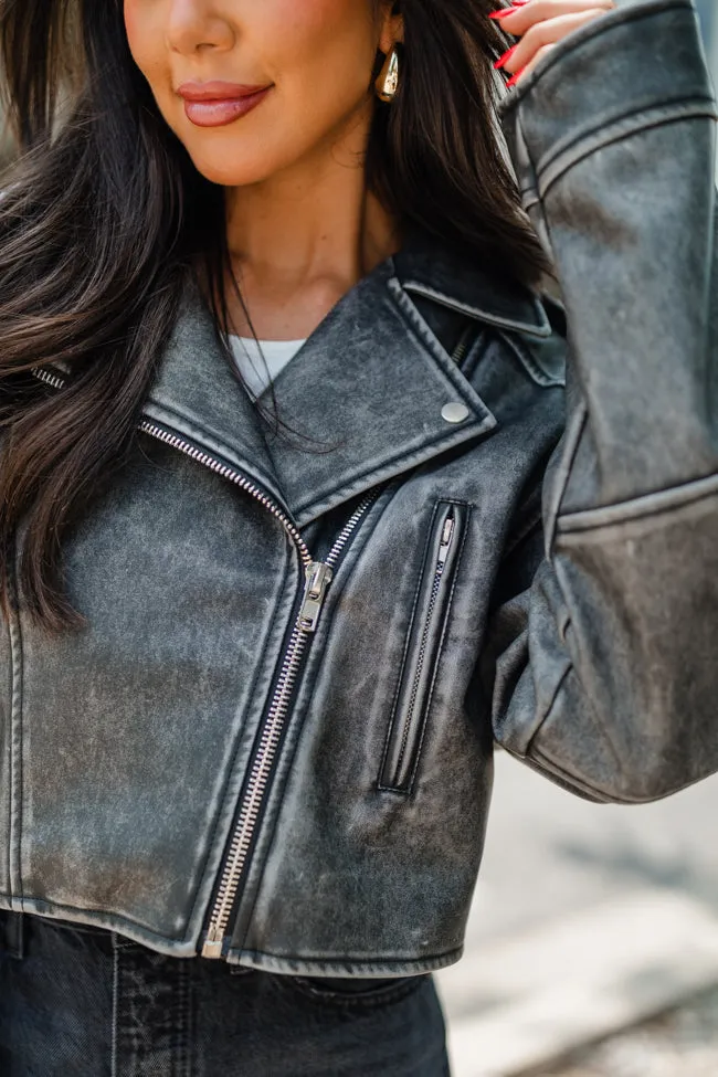 Get Your Fix Oversized Washed Faux Leather Moto Jacket