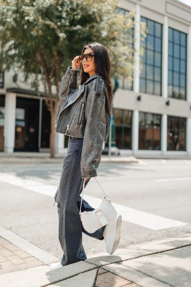 Get Your Fix Oversized Washed Faux Leather Moto Jacket