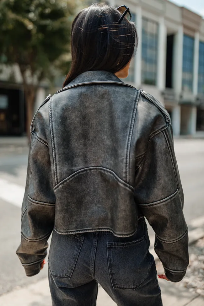 Get Your Fix Oversized Washed Faux Leather Moto Jacket