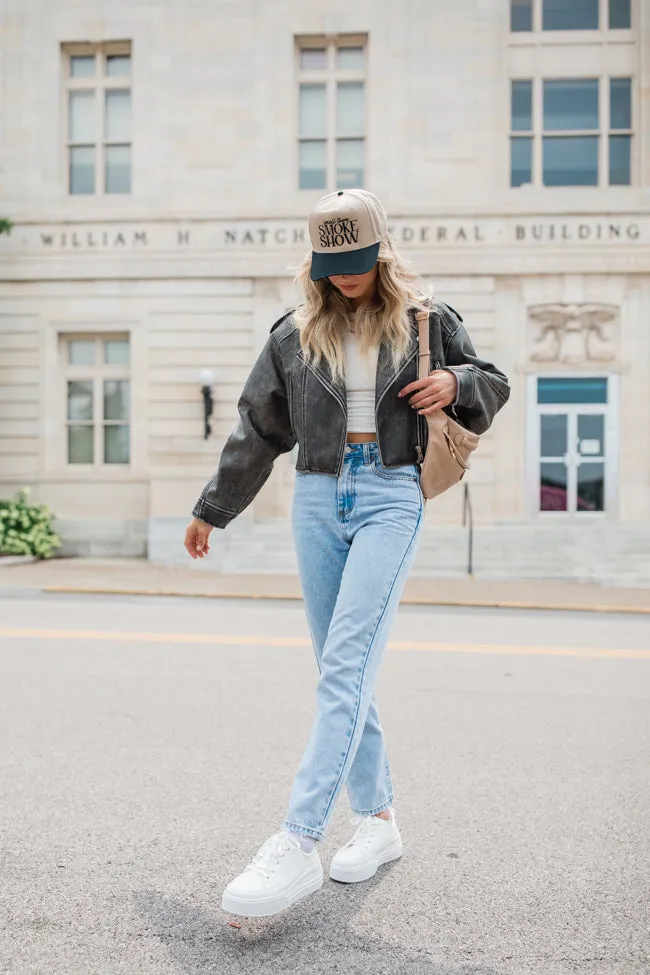 Get Your Fix Oversized Washed Faux Leather Moto Jacket