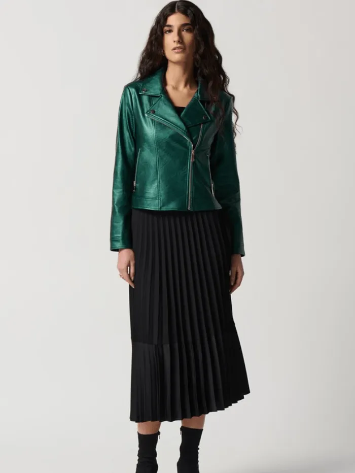 Joseph Ribkoff Metallic Green Faux Leather Biker Jacket 234902 Col 4154