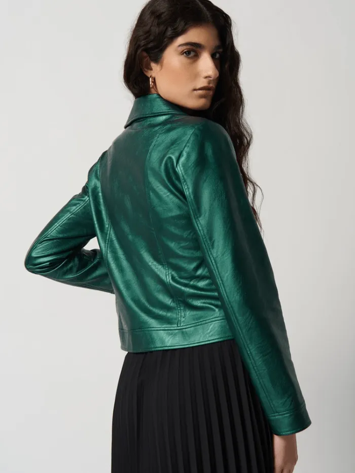 Joseph Ribkoff Metallic Green Faux Leather Biker Jacket 234902 Col 4154