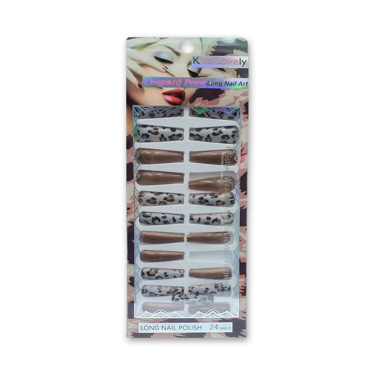 Kiss Lovely Leopard Print  Long Nail Art - 24 nails