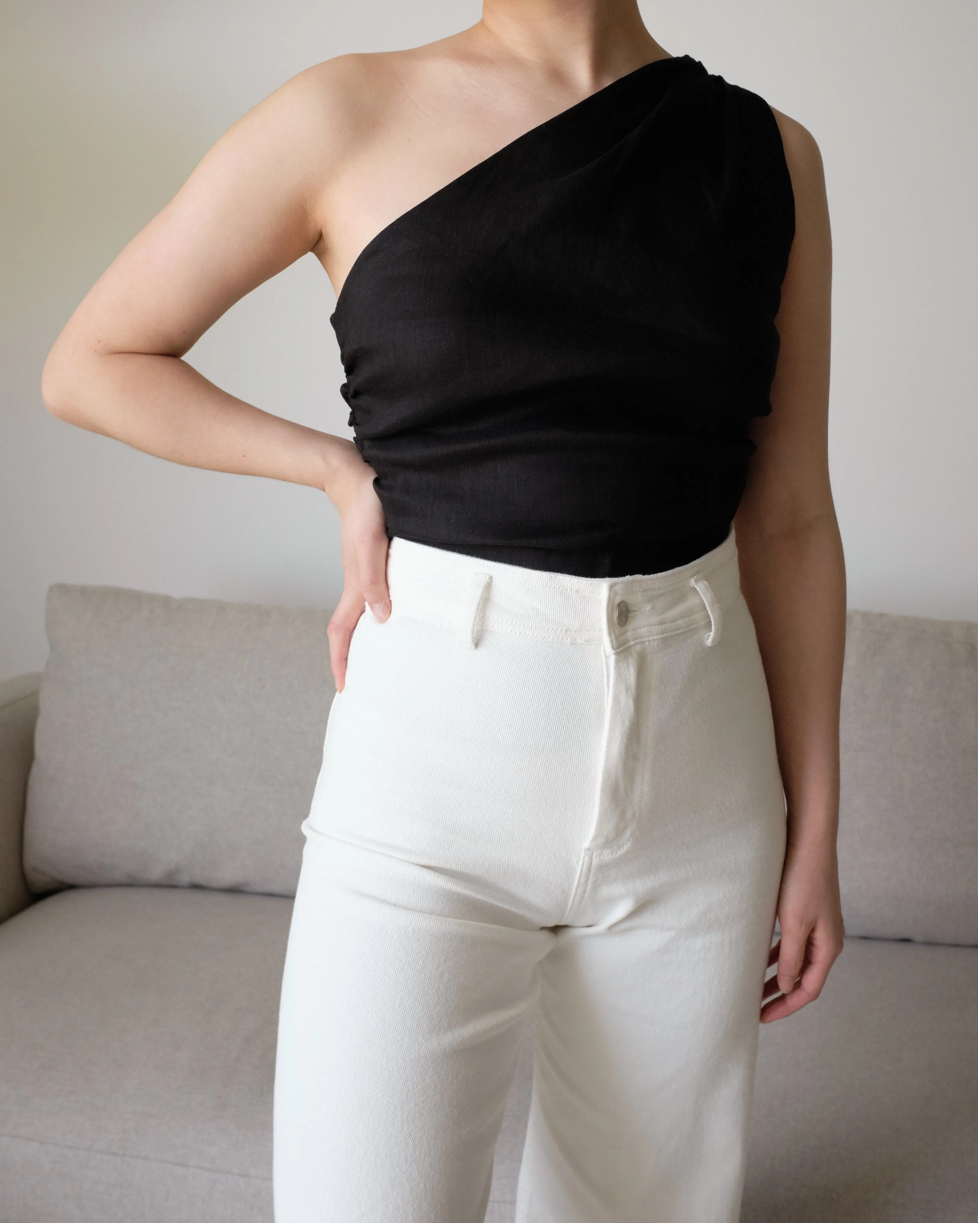 Laurie One-Shoulder Linen Blouse