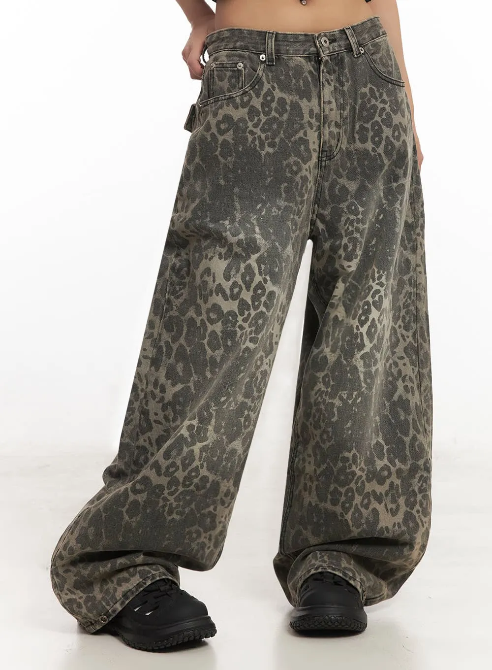 Leopard-Print Wide-Leg Pants IA517