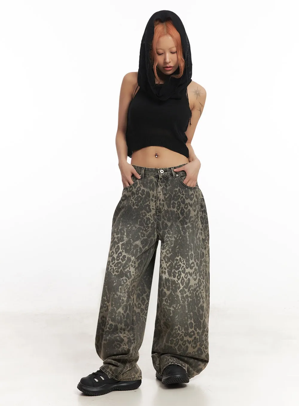 Leopard-Print Wide-Leg Pants IA517