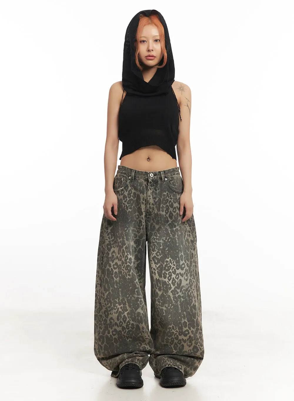 Leopard-Print Wide-Leg Pants IA517