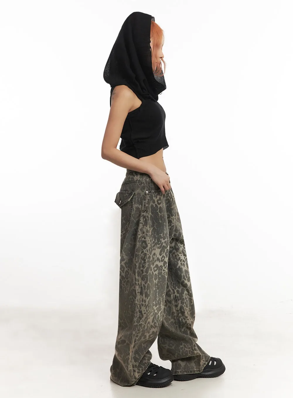 Leopard-Print Wide-Leg Pants IA517