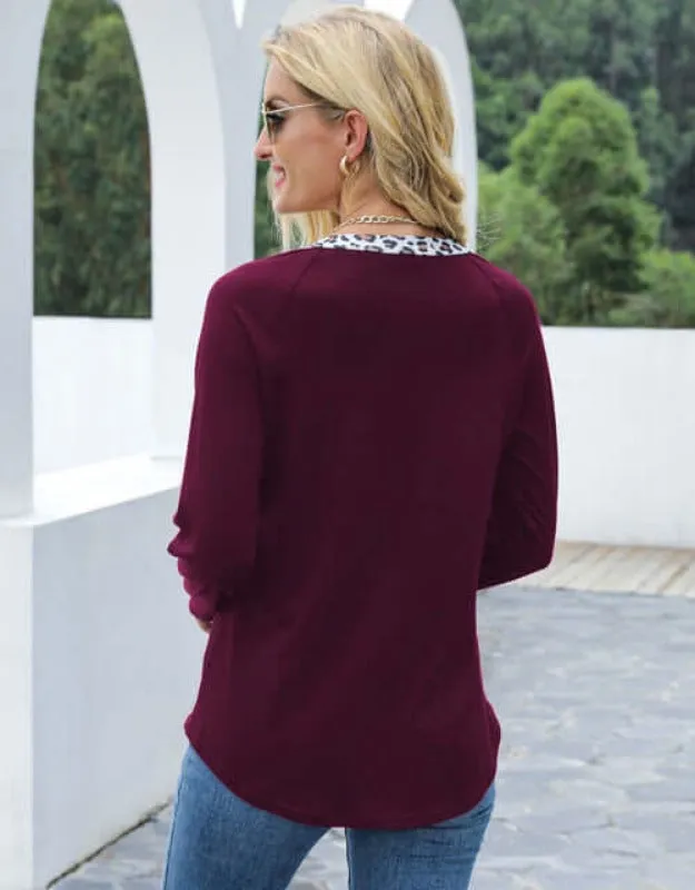 Long Sleeve Leopard Keyhole Top