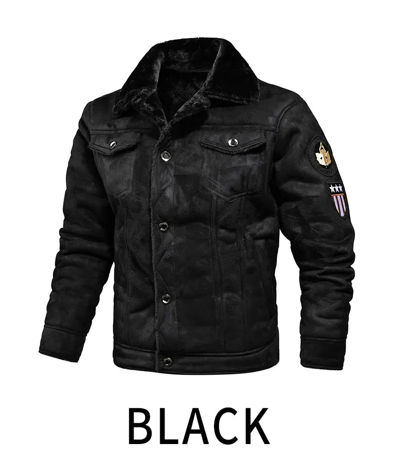 Men Autumn Winter Leather Bomber Jacket Zipper Motorcycle Faux Fur Coat Male Thicken Fleece Pilot Black Brown Pu Leather Coats