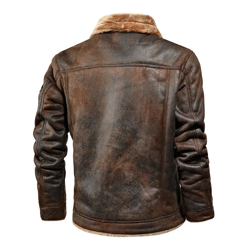 Men Autumn Winter Leather Bomber Jacket Zipper Motorcycle Faux Fur Coat Male Thicken Fleece Pilot Black Brown Pu Leather Coats