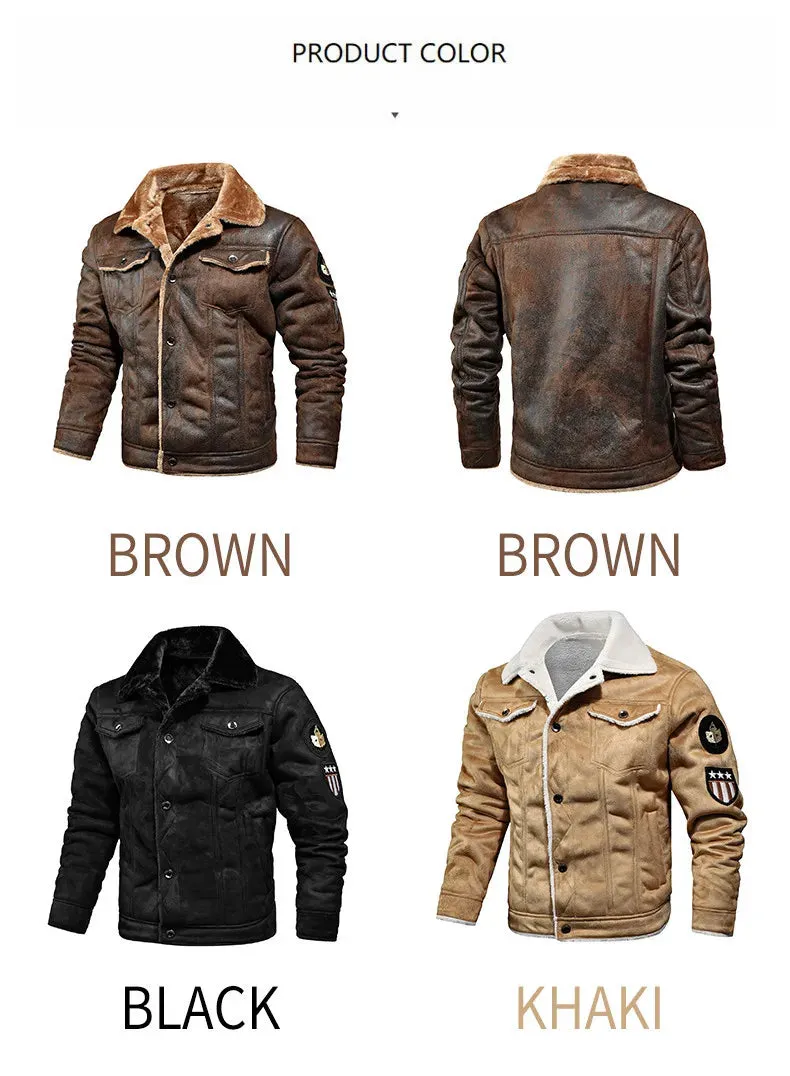 Men Autumn Winter Leather Bomber Jacket Zipper Motorcycle Faux Fur Coat Male Thicken Fleece Pilot Black Brown Pu Leather Coats