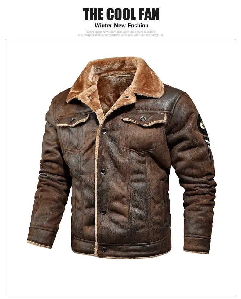 Men Autumn Winter Leather Bomber Jacket Zipper Motorcycle Faux Fur Coat Male Thicken Fleece Pilot Black Brown Pu Leather Coats