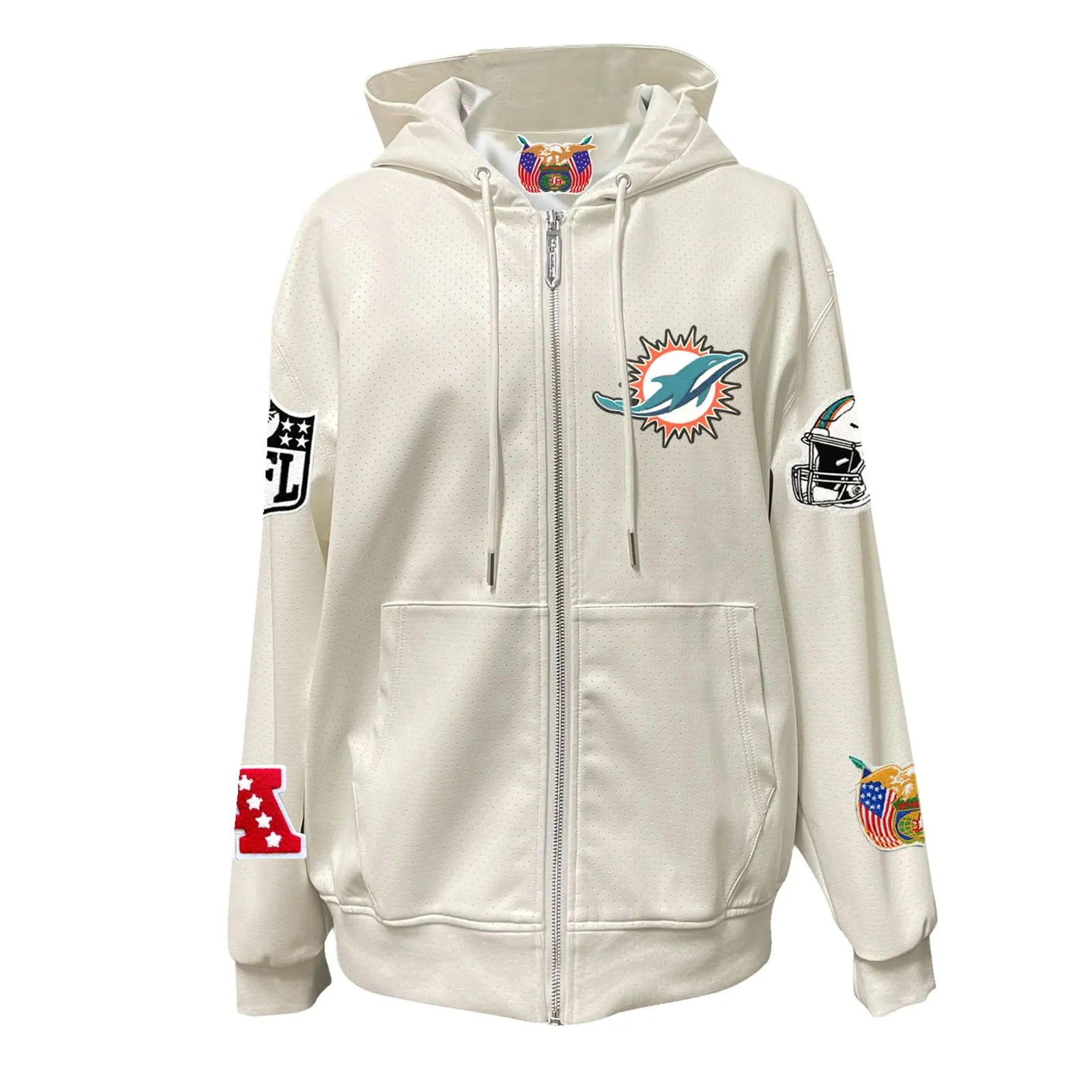 MIAMI DOLPHINS LIGHTWEIGHT VEGAN ZIP-UP HOODED JACKET WHITE
