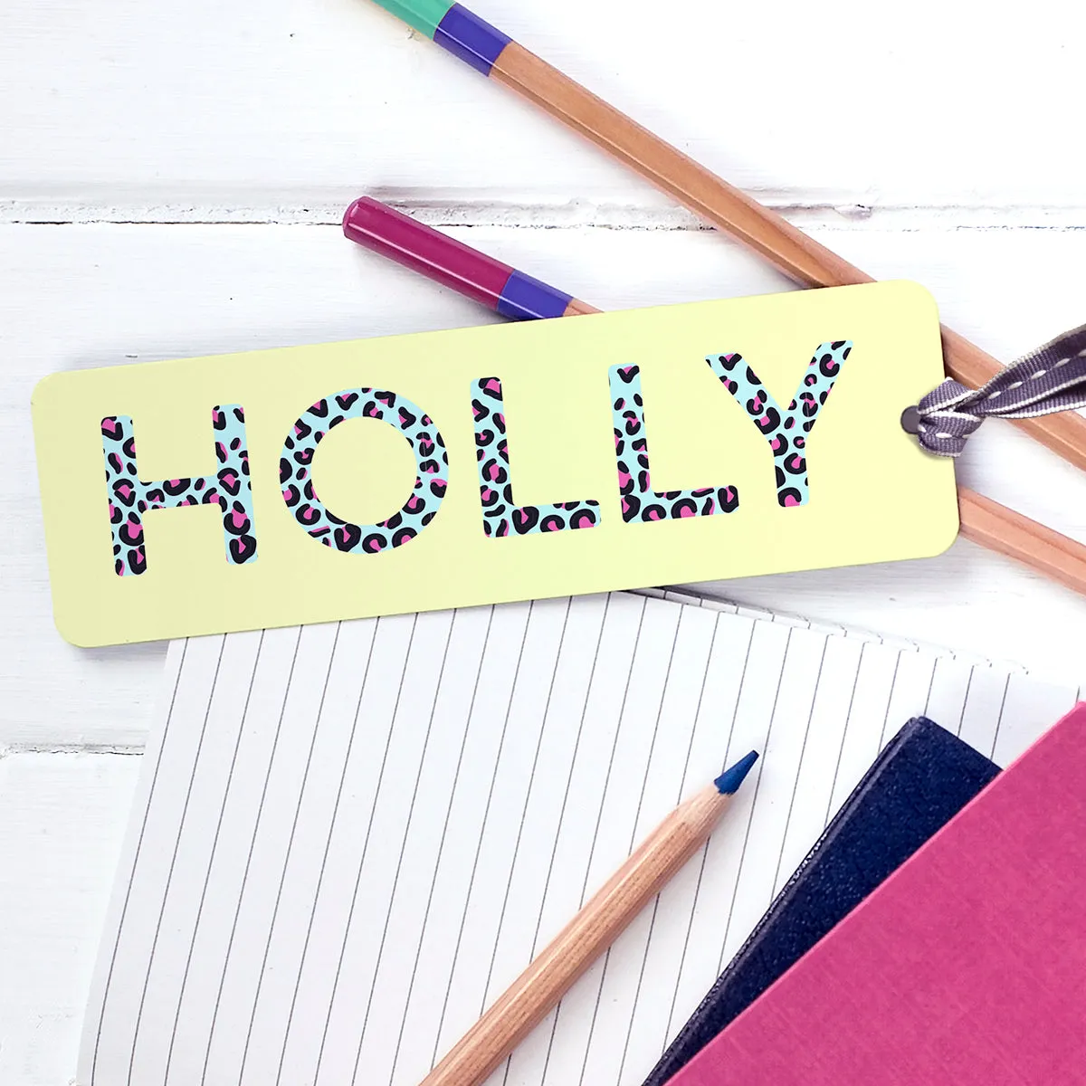 Personalised Leopard Print Name Metal Bookmark