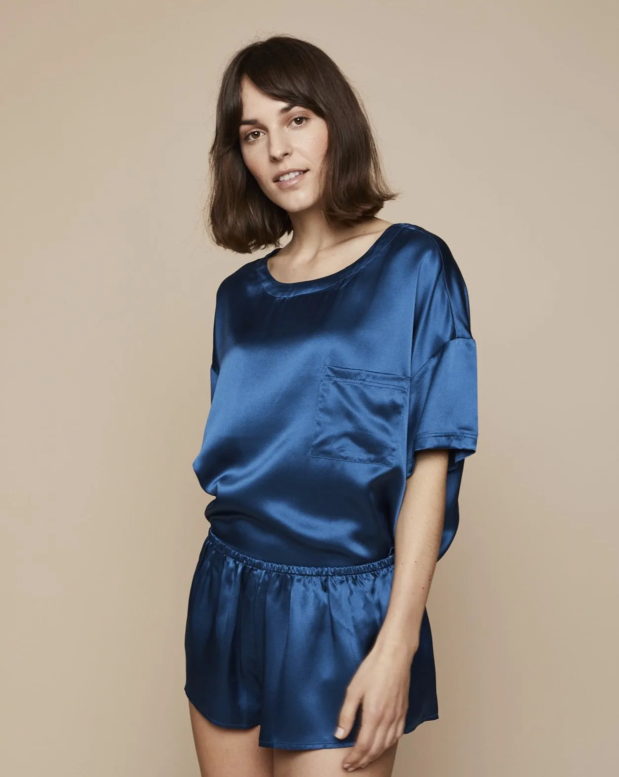 Thera Silk Shirt and Short in Blue Hour - Set