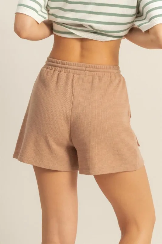Waffle Knit Cargo Pocket Shorts - Beige