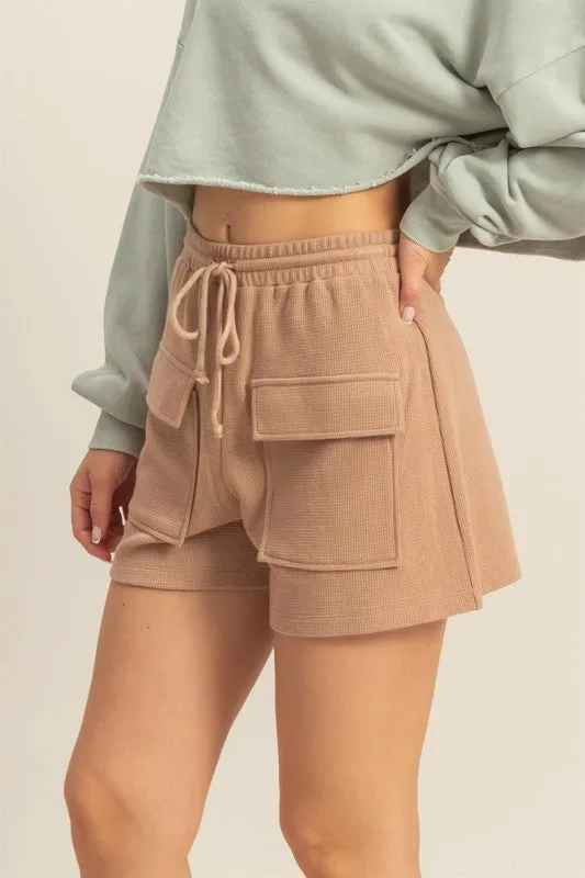 Waffle Knit Cargo Pocket Shorts - Beige
